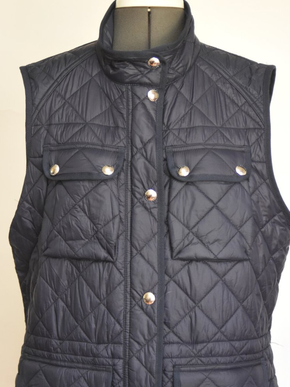 Lauren Ralph Lauren Quilted Utility Vest Navy Blue Snap Pockets Women's XL - Picture 2 of 6